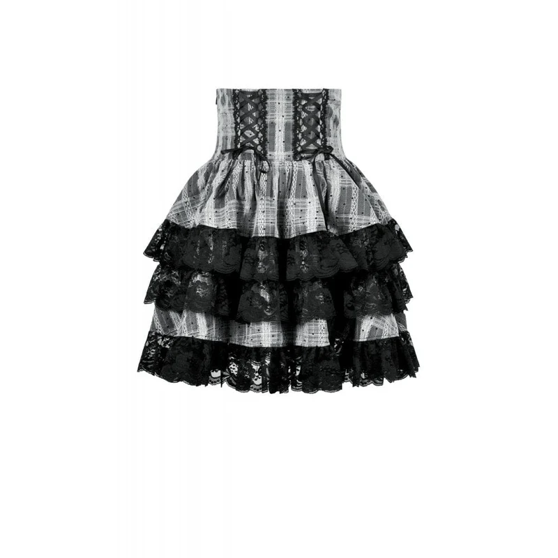 Gothic-Rock mit Lagensaum und Schnürung und hoher Taille für Damen