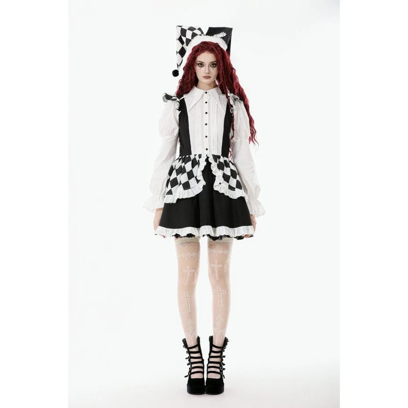 Gothic-Kleid mit Harlekin-Puffärmeln in Kontrastfarbe für Damen