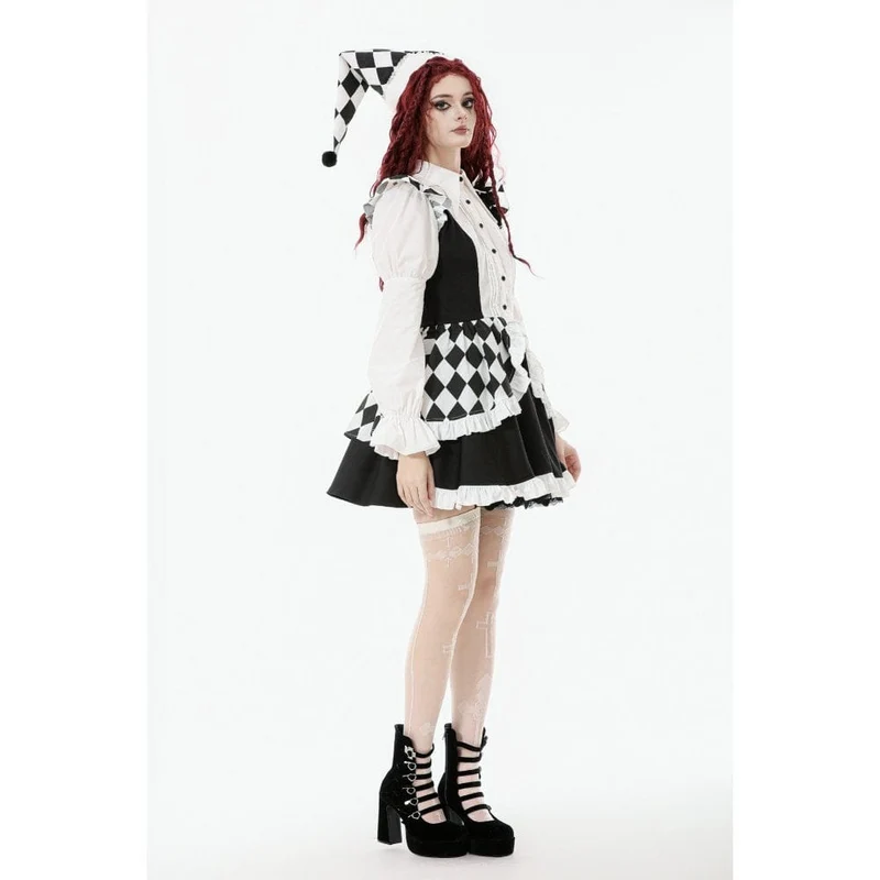 Gothic-Kleid mit Harlekin-Puffärmeln in Kontrastfarbe für Damen