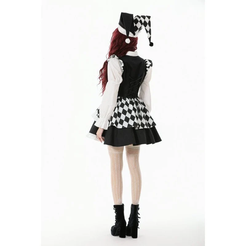 Gothic-Kleid mit Harlekin-Puffärmeln in Kontrastfarbe für Damen