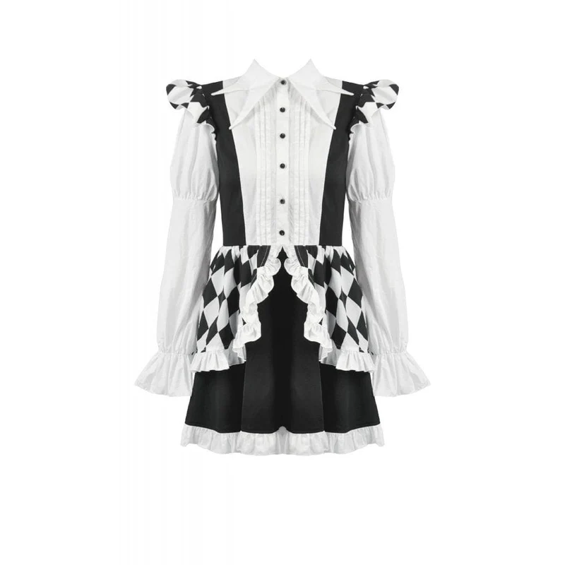 Gothic-Kleid mit Harlekin-Puffärmeln in Kontrastfarbe für Damen
