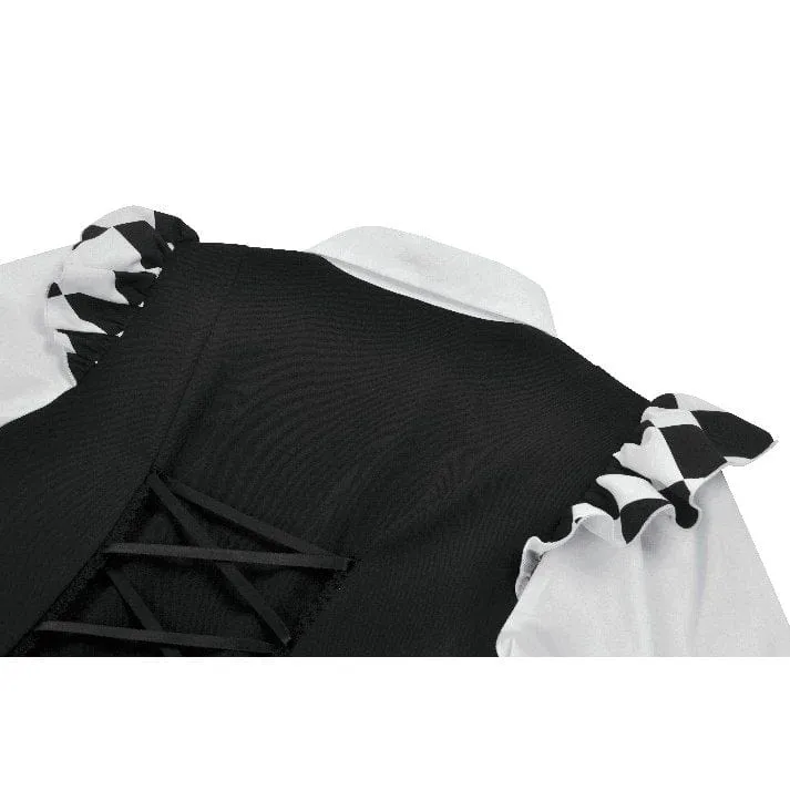 Gothic-Kleid mit Harlekin-Puffärmeln in Kontrastfarbe für Damen