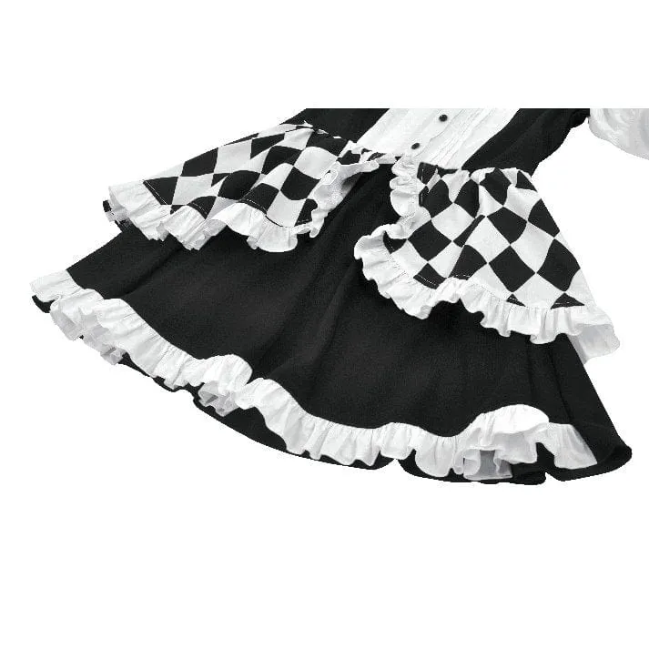 Gothic-Kleid mit Harlekin-Puffärmeln in Kontrastfarbe für Damen