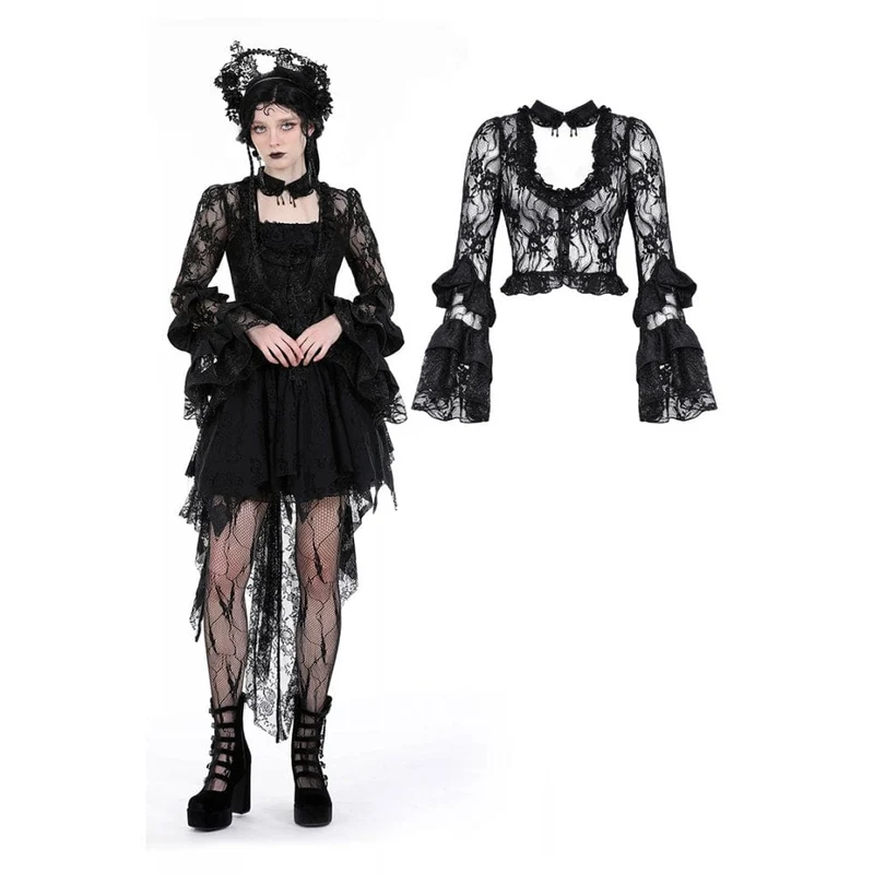 Damen-Spitzenoberteil im Gothic-Stil mit ausgestellten Ärmeln und Schnürung