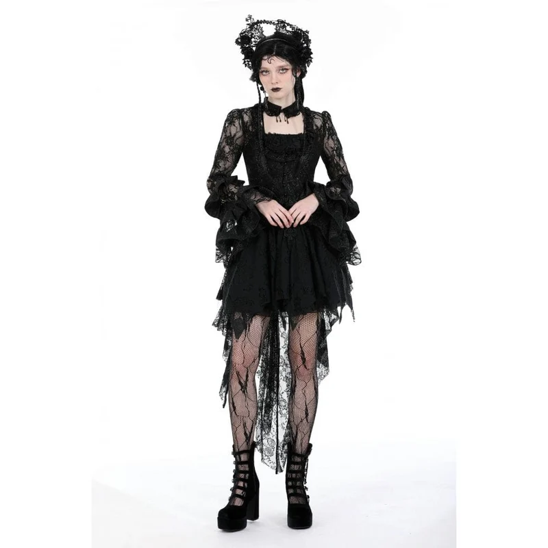 Damen-Spitzenoberteil im Gothic-Stil mit ausgestellten Ärmeln und Schnürung