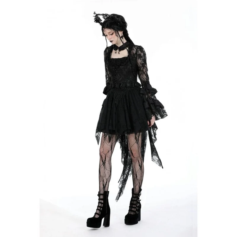 Damen-Spitzenoberteil im Gothic-Stil mit ausgestellten Ärmeln und Schnürung