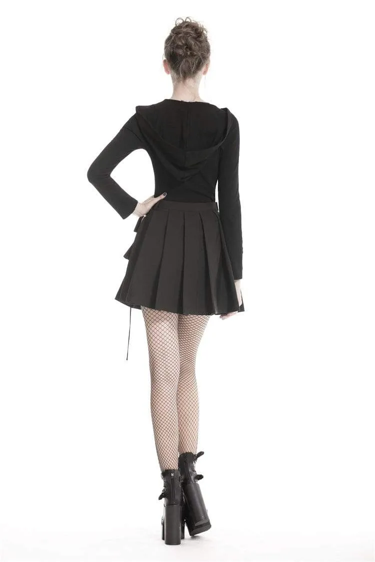 Frauen Gothic Schwarz Plissee Minirock Mit Taille Tasche