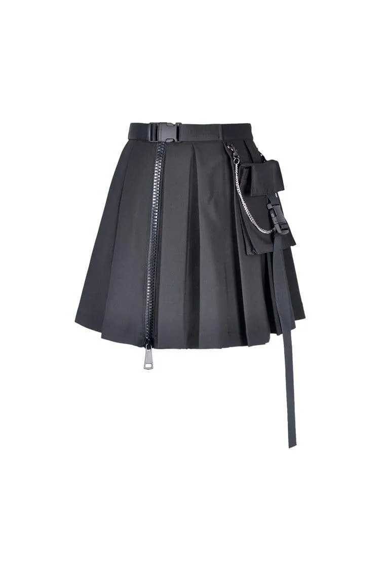 Frauen Gothic Schwarz Plissee Minirock Mit Taille Tasche