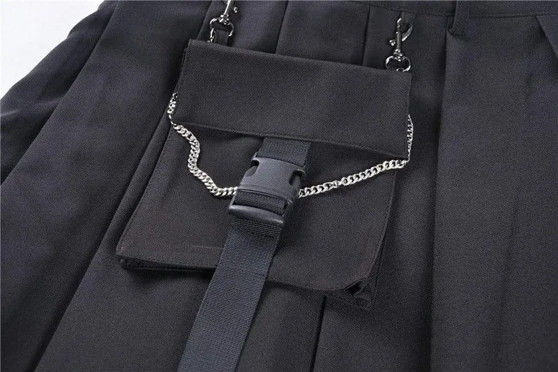 Frauen Gothic Schwarz Plissee Minirock Mit Taille Tasche