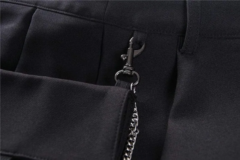 Frauen Gothic Schwarz Plissee Minirock Mit Taille Tasche