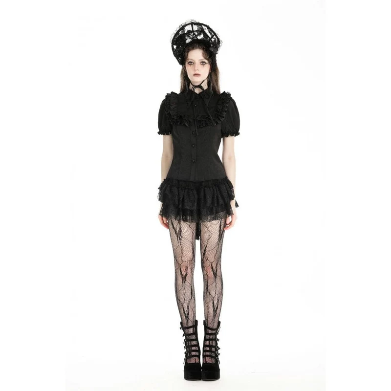 Damen-Gothic-Hemd mit Puffärmeln und Rüschen