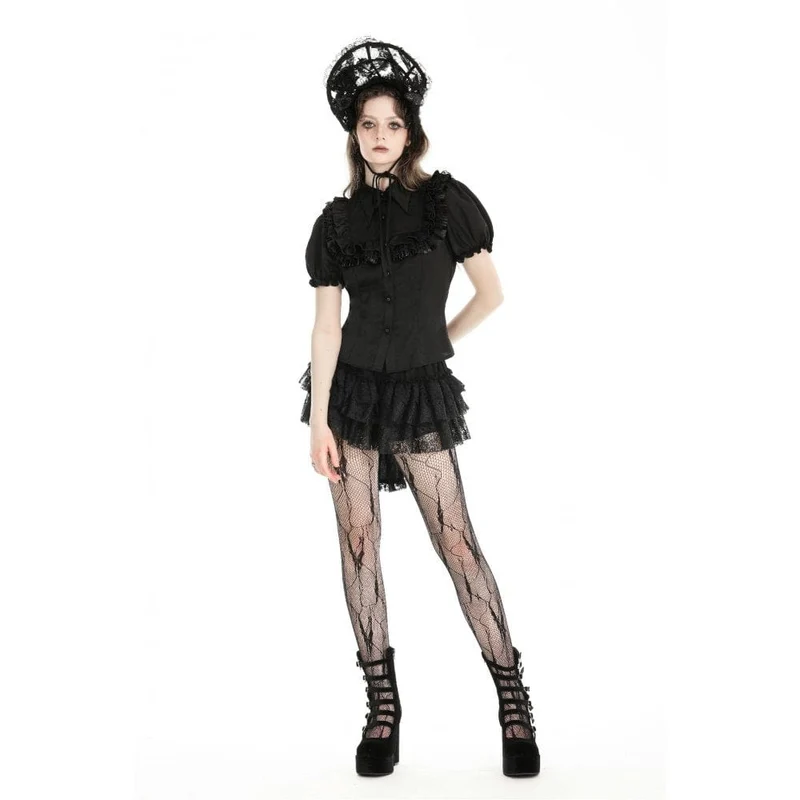 Damen-Gothic-Hemd mit Puffärmeln und Rüschen