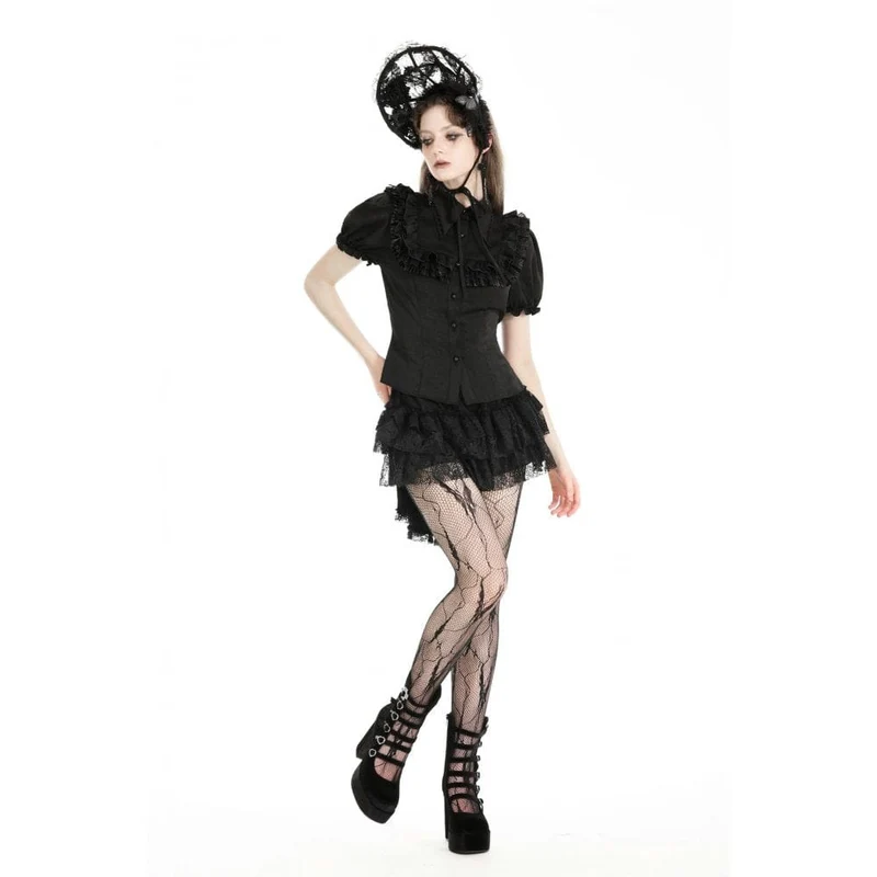 Damen-Gothic-Hemd mit Puffärmeln und Rüschen