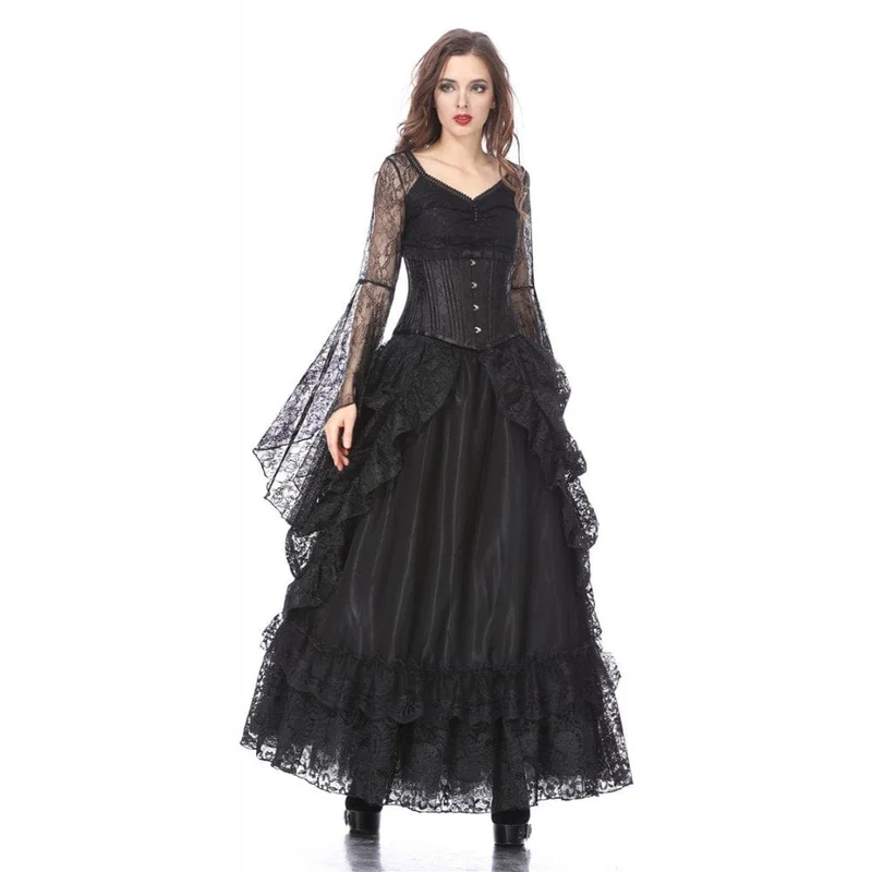 Mehrschichtiger Gothic-Spitzen-Maxirock für Damen