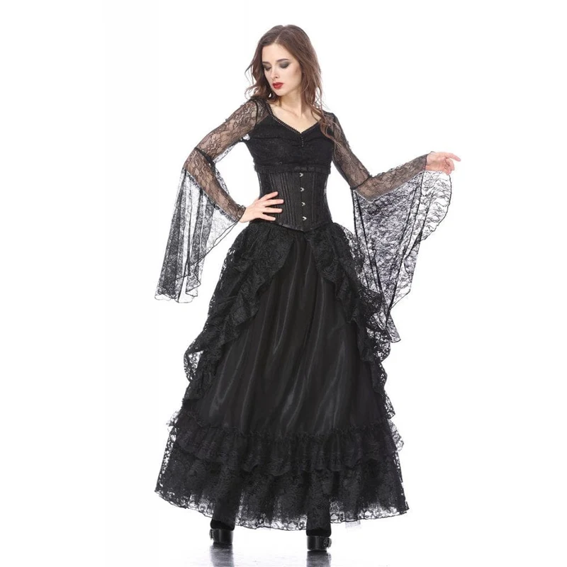 Mehrschichtiger Gothic-Spitzen-Maxirock für Damen
