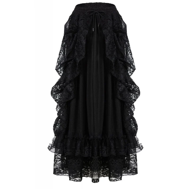 Mehrschichtiger Gothic-Spitzen-Maxirock für Damen