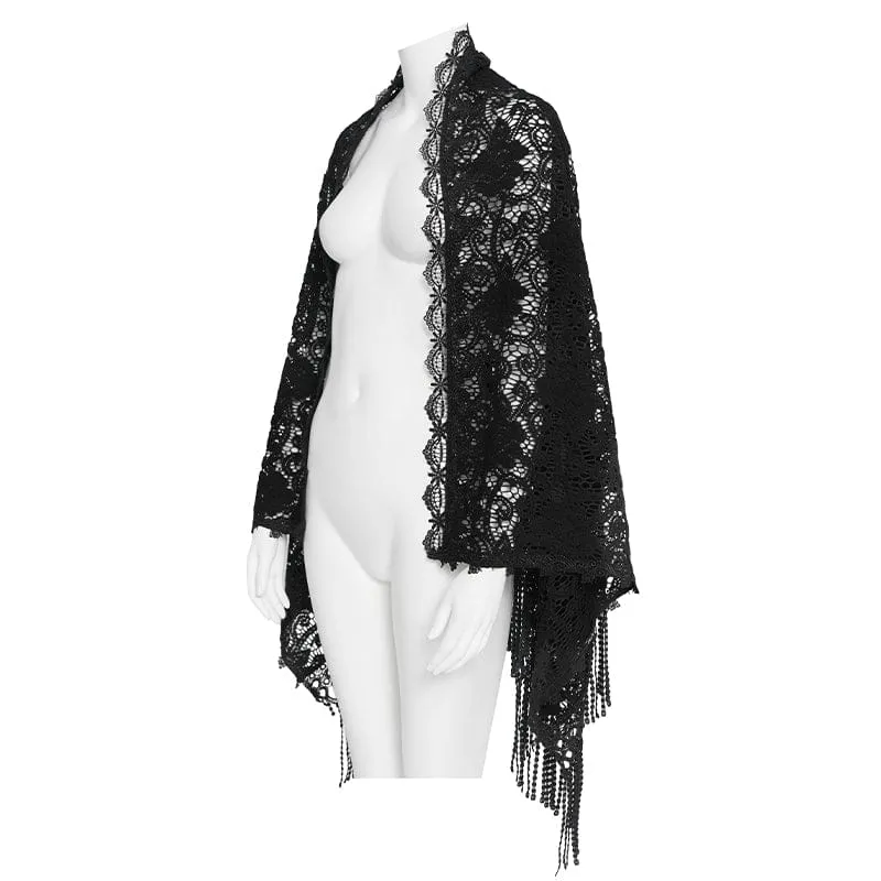 Gothic-Umhang für Damen mit Blumenquasten