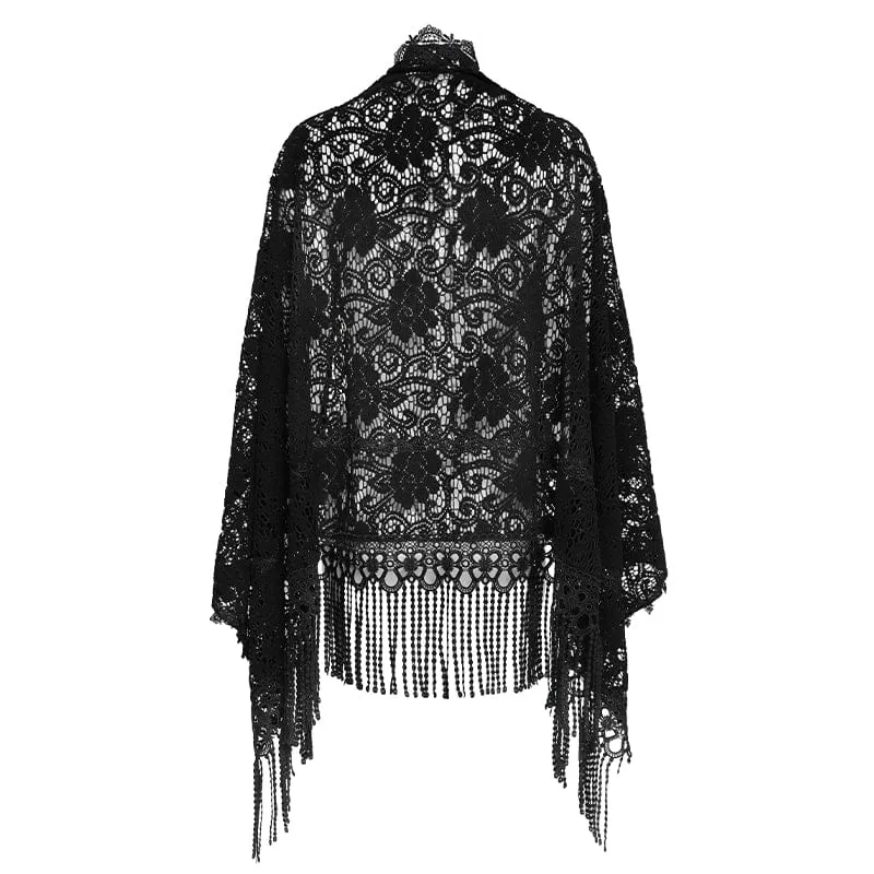 Gothic-Umhang für Damen mit Blumenquasten