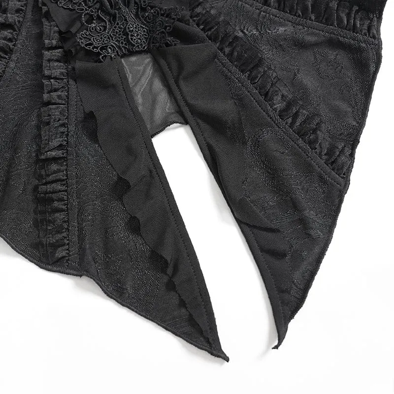 Schwarzes Gothic-Damenhemd mit Rüschen, schulterfrei und ausgestellten Ärmeln
