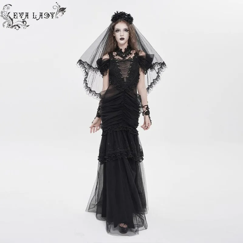 Gothic-Brautkleid für Damen mit Raffungen, Rüschen und schulterfreiem Schnitt