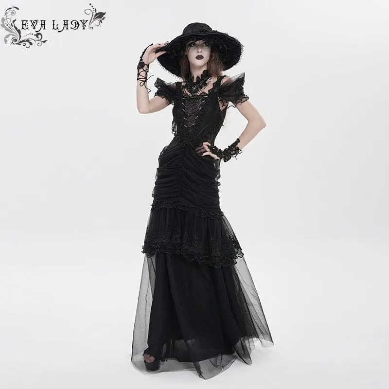 Gothic-Brautkleid für Damen mit Raffungen, Rüschen und schulterfreiem Schnitt