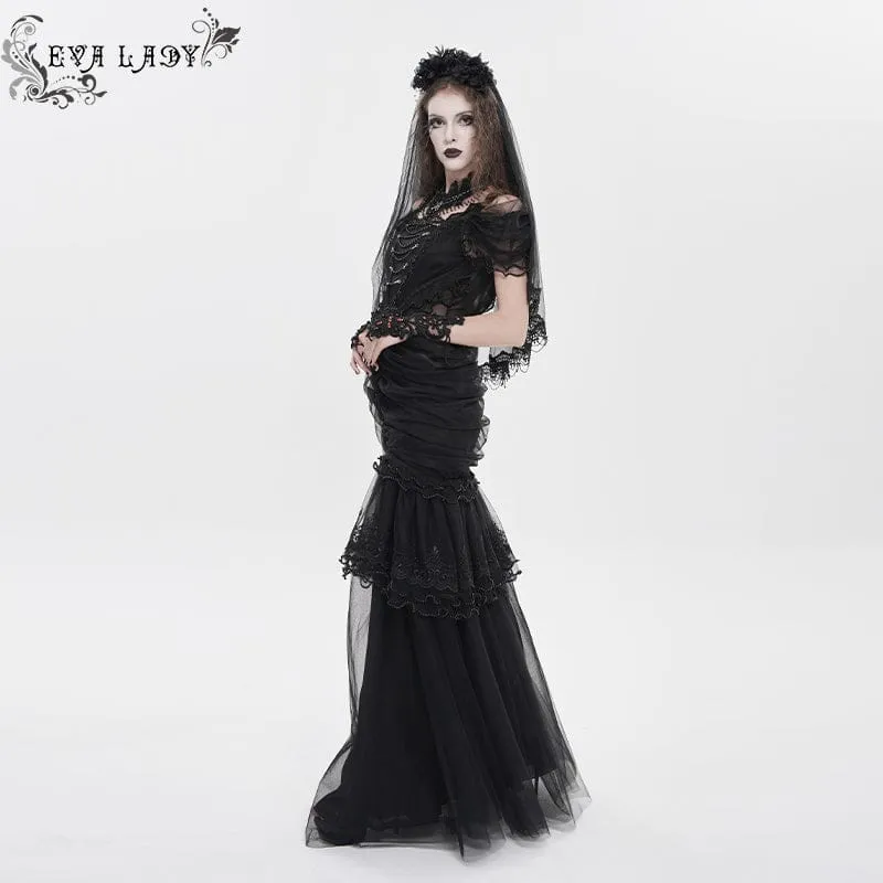 Gothic-Brautkleid für Damen mit Raffungen, Rüschen und schulterfreiem Schnitt