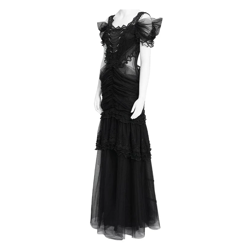 Gothic-Brautkleid für Damen mit Raffungen, Rüschen und schulterfreiem Schnitt