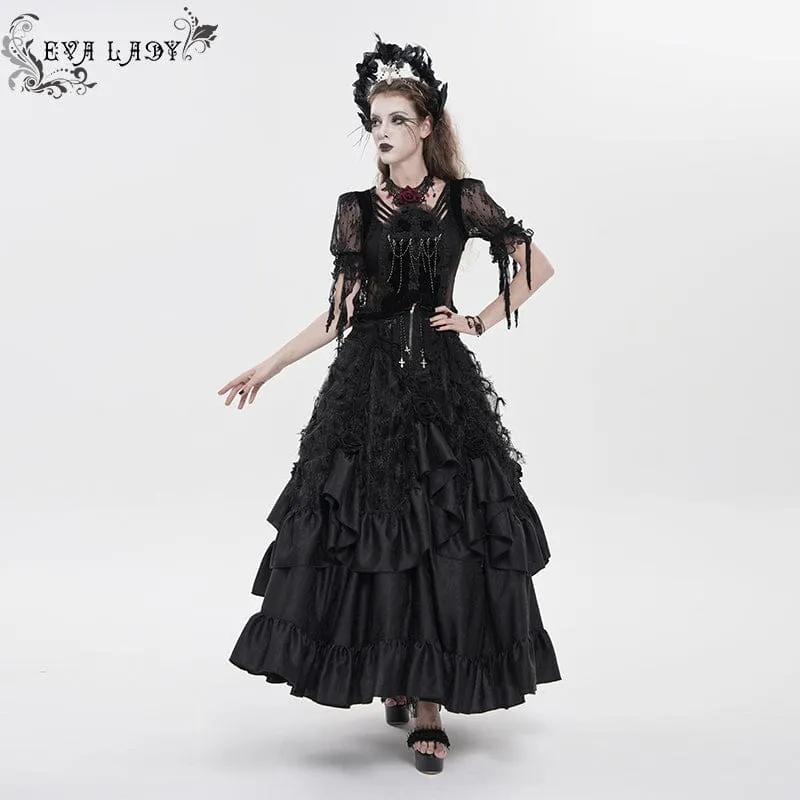 Gothic-Rock für Damen mit Kreuz- und Rosenperlen
