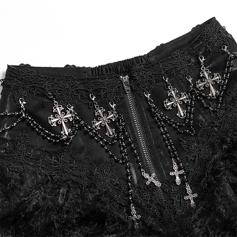 Gothic-Rock für Damen mit Kreuz- und Rosenperlen