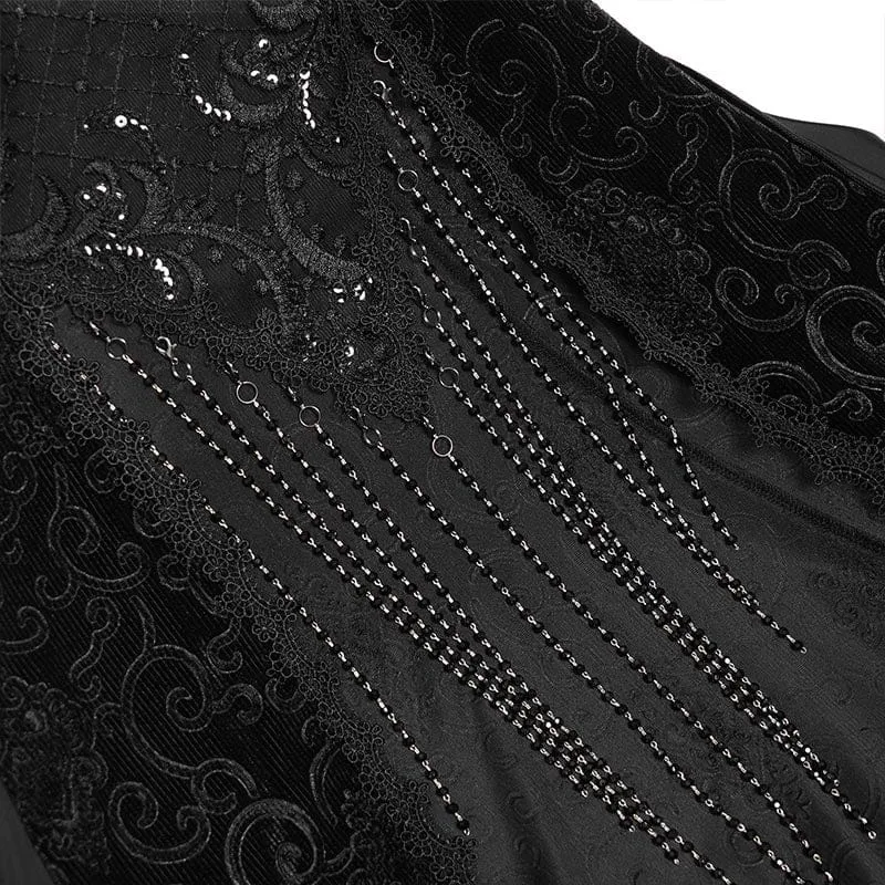 Schwarzes, gotisches Damen-Slipkleid mit Blumenstickerei und Quasten, schulterfrei, für Hochzeiten