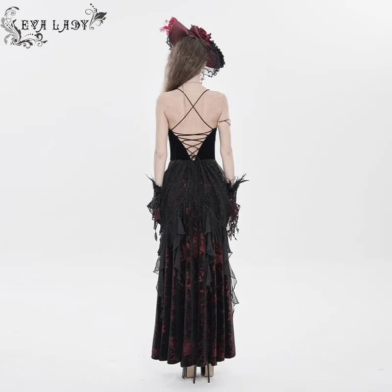 Gothic-bedrucktes, Quasten-Schnürkleid für Damen, Brautkleid