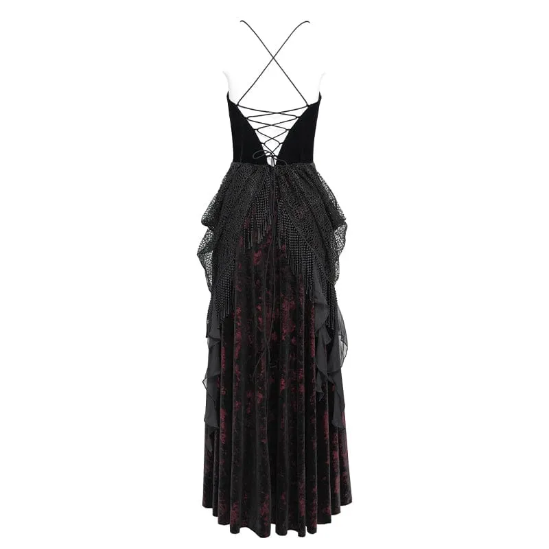 Gothic-bedrucktes, Quasten-Schnürkleid für Damen, Brautkleid