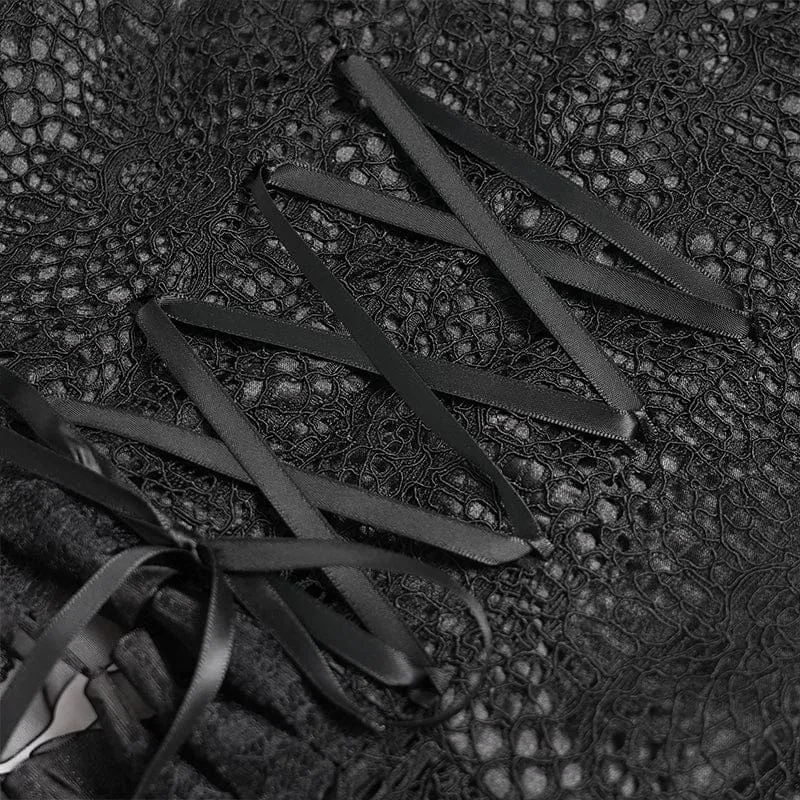 Schwarzes Gothic-Damenhemd mit Cut-outs, Perlenbesatz und ausgestellten Ärmeln