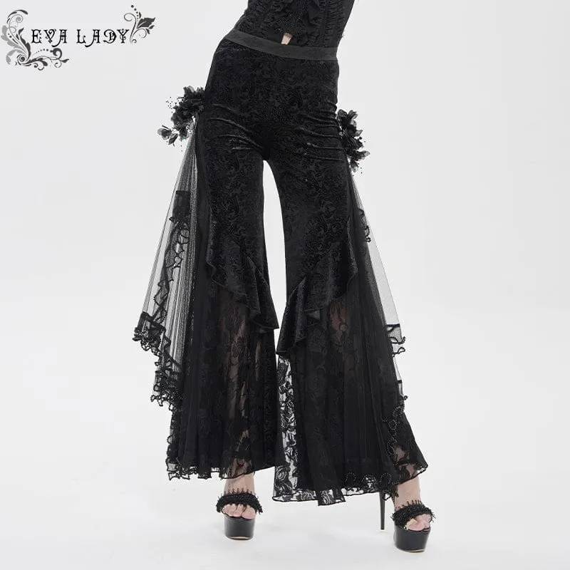 Gothic-Hose für Damen mit Blumenmuster und Netzstoff