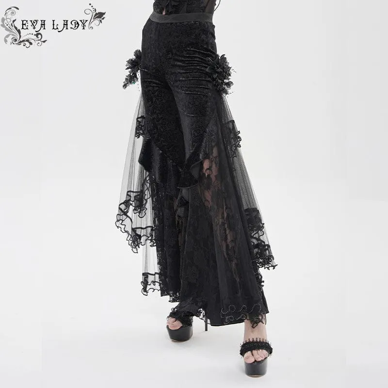 Gothic-Hose für Damen mit Blumenmuster und Netzstoff