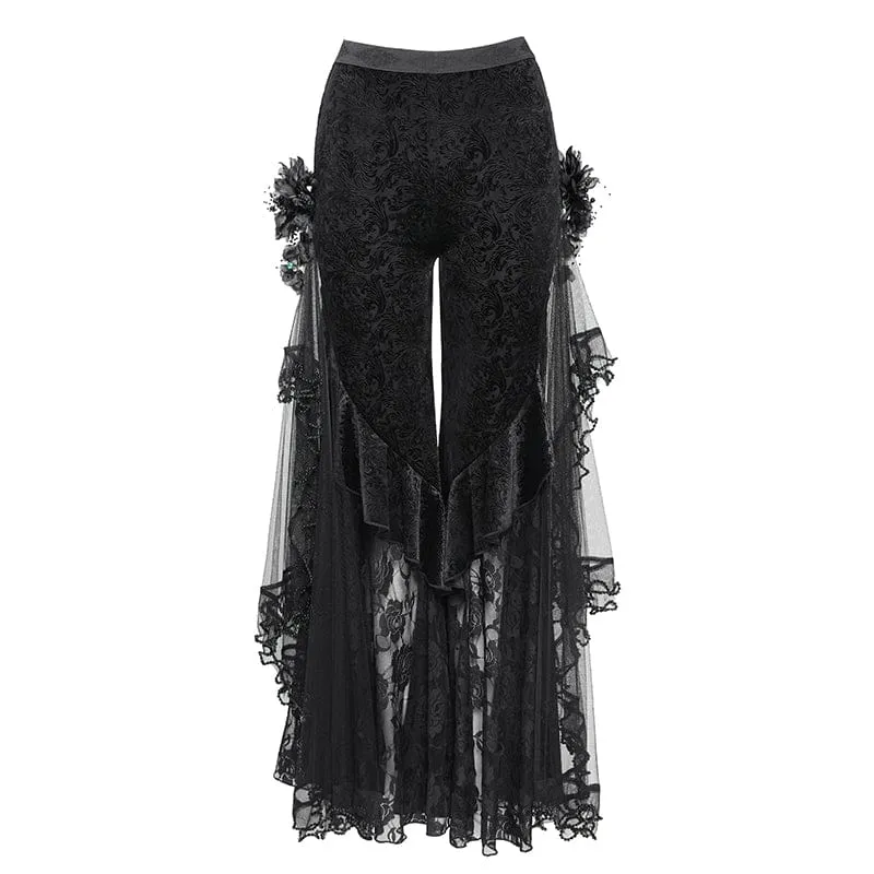 Gothic-Hose für Damen mit Blumenmuster und Netzstoff