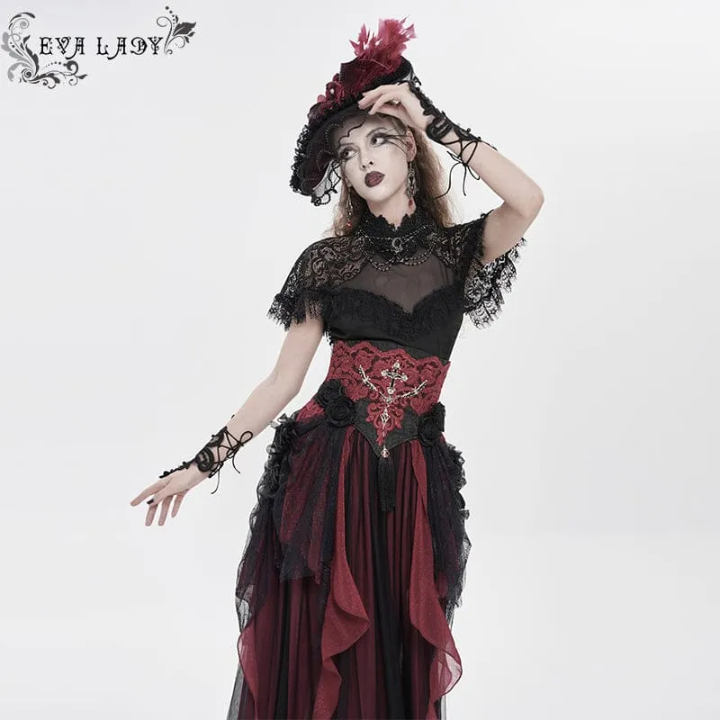 Gothic-Unterbrustkorsett für Damen mit Rosenkreuzstickerei