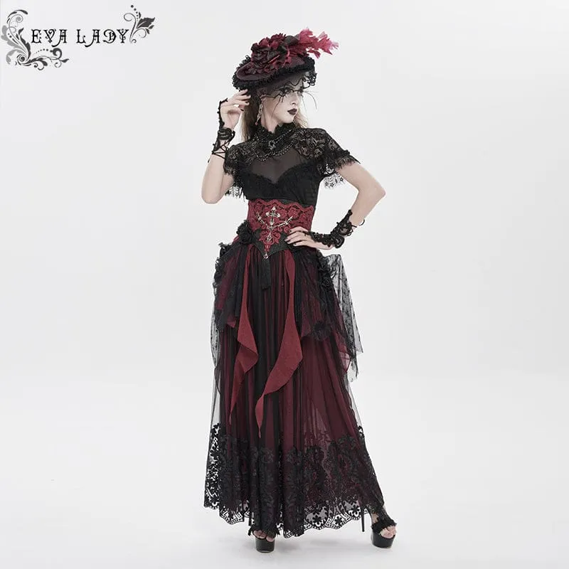 Gothic-Unterbrustkorsett für Damen mit Rosenkreuzstickerei