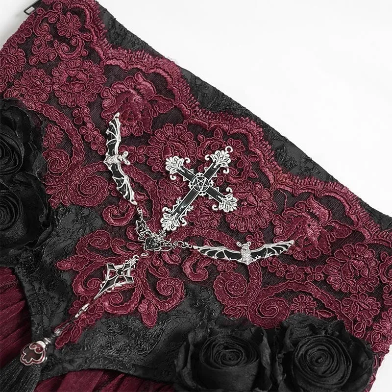 Gothic-Unterbrustkorsett für Damen mit Rosenkreuzstickerei