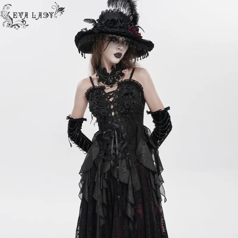 Gothic-Korsett für Damen mit Blumenmuster, Perlenbesatz und Rüschen, Überbrustband