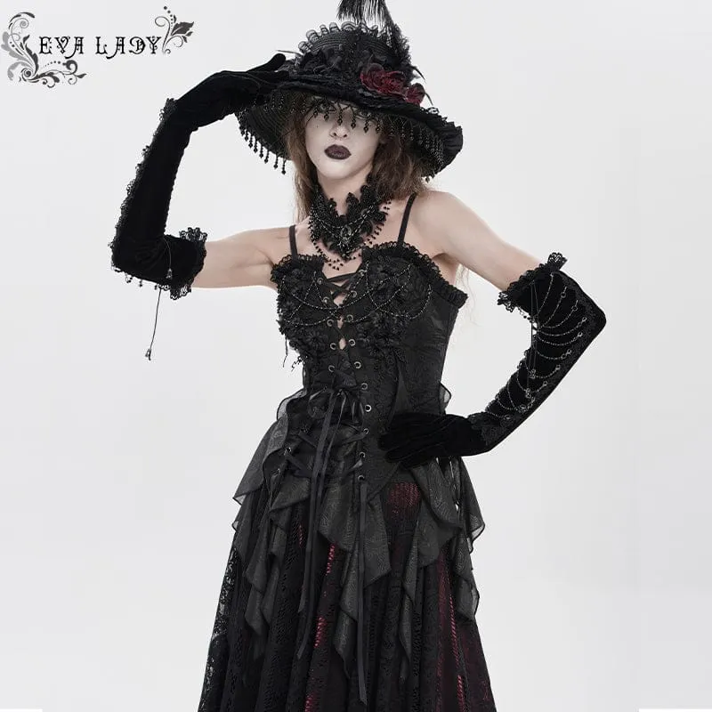 Gothic-Korsett für Damen mit Blumenmuster, Perlenbesatz und Rüschen, Überbrustband