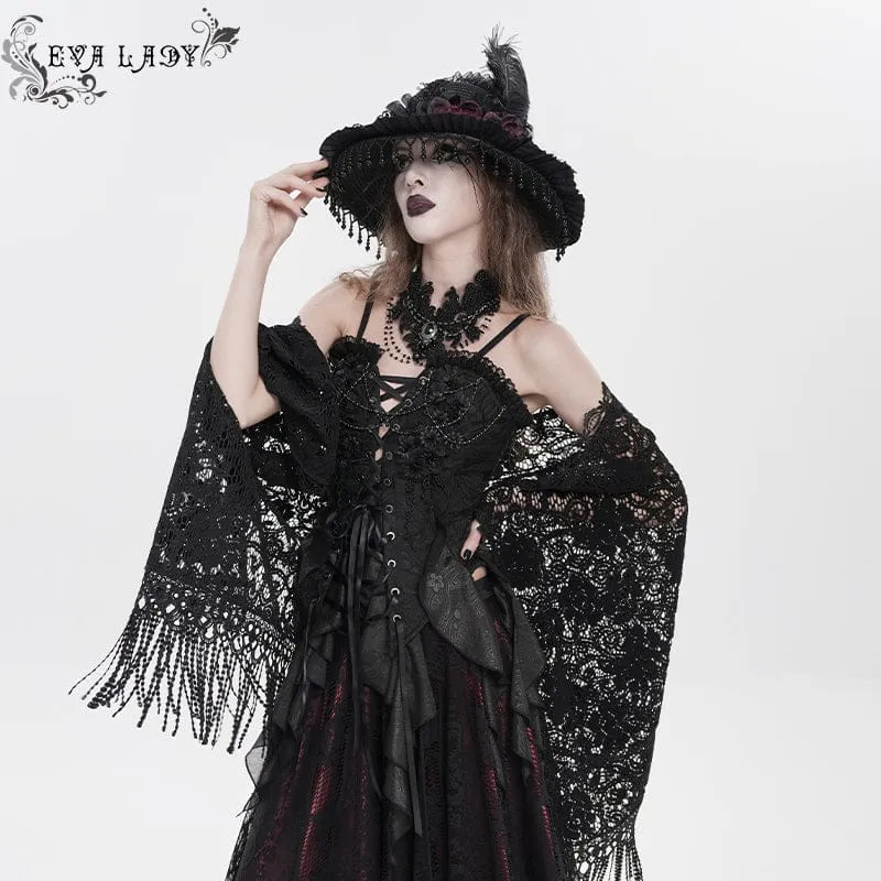 Gothic-Korsett für Damen mit Blumenmuster, Perlenbesatz und Rüschen, Überbrustband