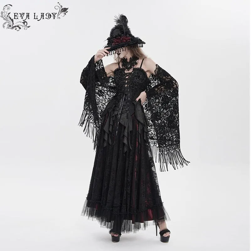 Gothic-Korsett für Damen mit Blumenmuster, Perlenbesatz und Rüschen, Überbrustband