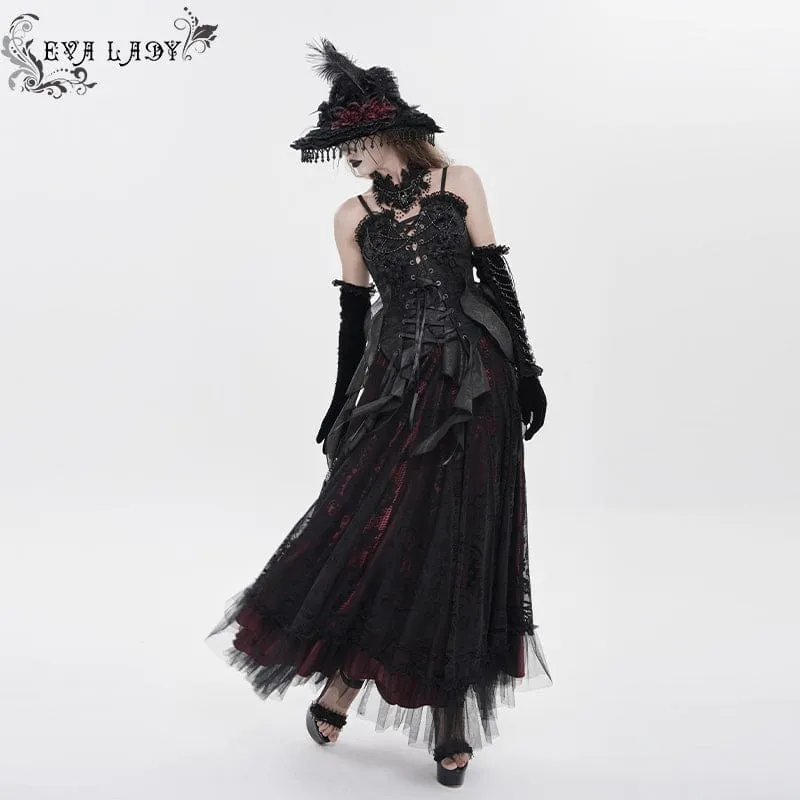 Gothic-Korsett für Damen mit Blumenmuster, Perlenbesatz und Rüschen, Überbrustband