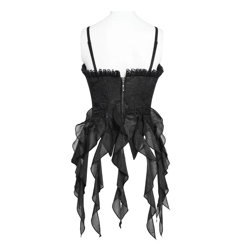 Gothic-Korsett für Damen mit Blumenmuster, Perlenbesatz und Rüschen, Überbrustband