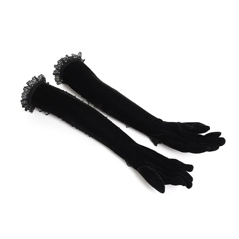 Lange gotische Spitzenhandschuhe mit Perlenbesatz für Damen