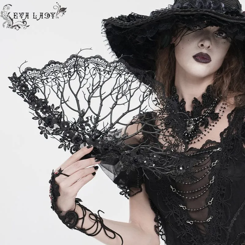 Gothic-Fächer mit floraler Spitze für Damen