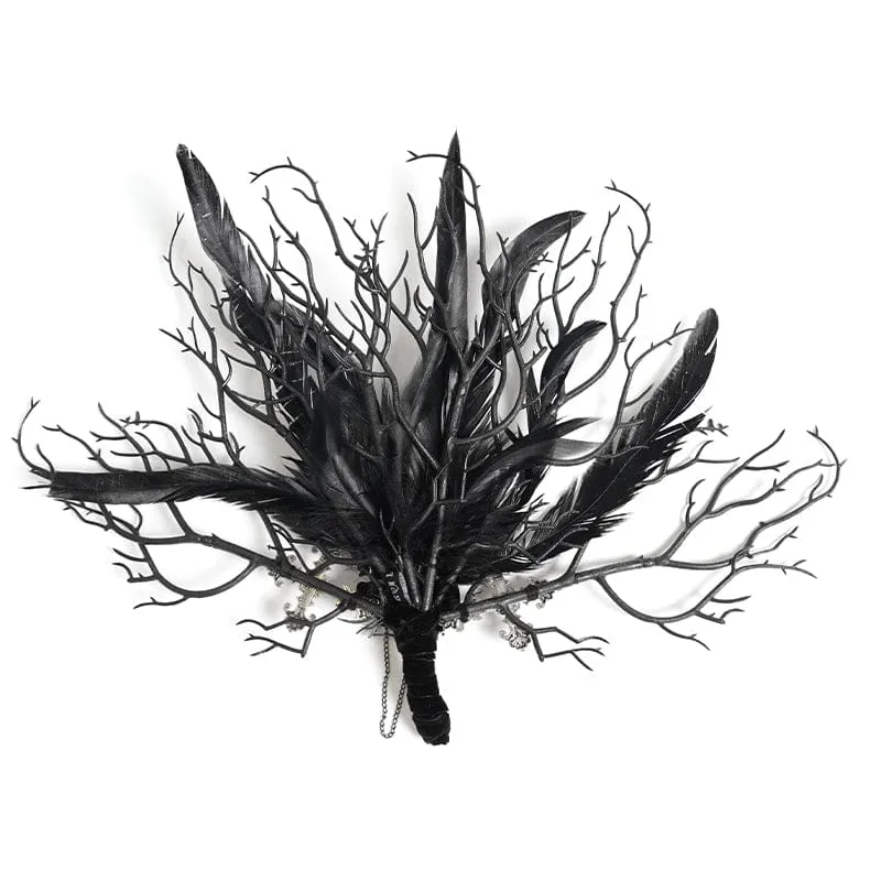 Gothic-Fächer für Damen mit Rosenfedern und dendritischem Design
