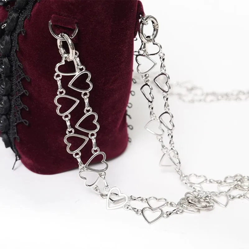 Gothic-Tasche für Damen, rot, mit Rosenmuster, Perlen und Kette