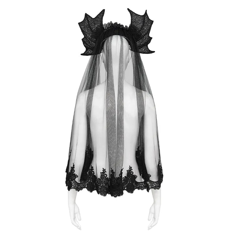 Gothic-Kopfbedeckung für Damen mit Fledermausflügel-Rosenmuster aus Netzstoff